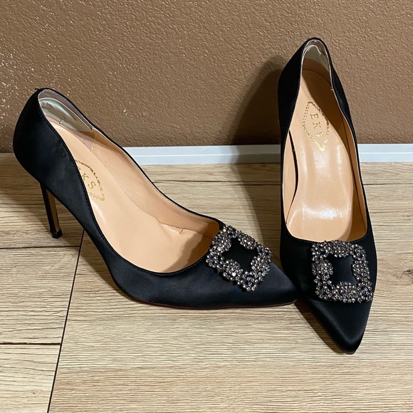 EKS Kricoa Satin High Heel Pumps Black 8 - Picture 6 of 16